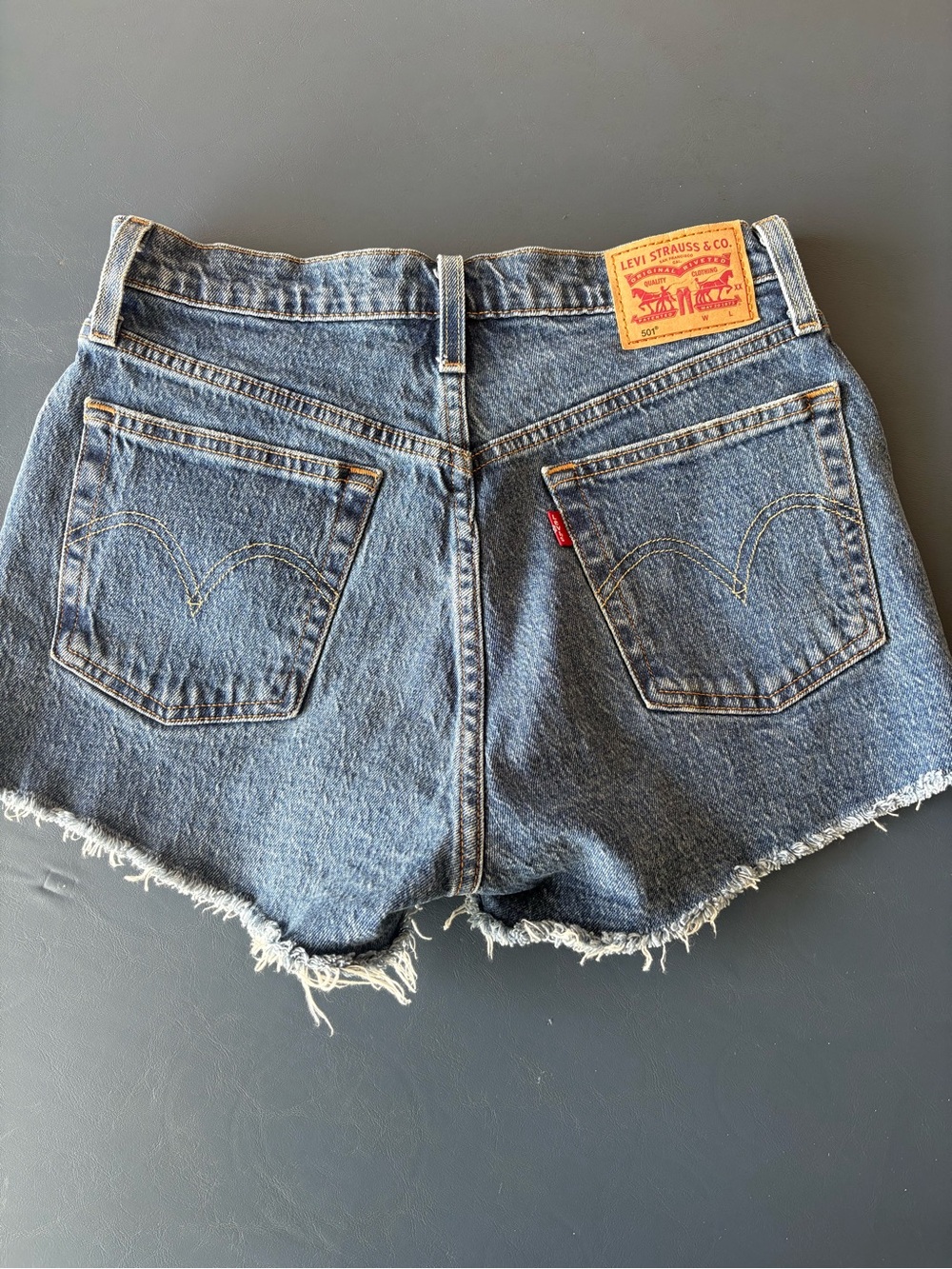 Levi's Blue Denim Frayed Hem Cutoff Shorts